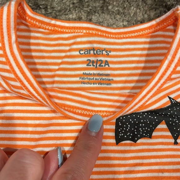 2T Halloween toddler set long sleeve orange and white stripes with bat pants - Picture 4 of 9